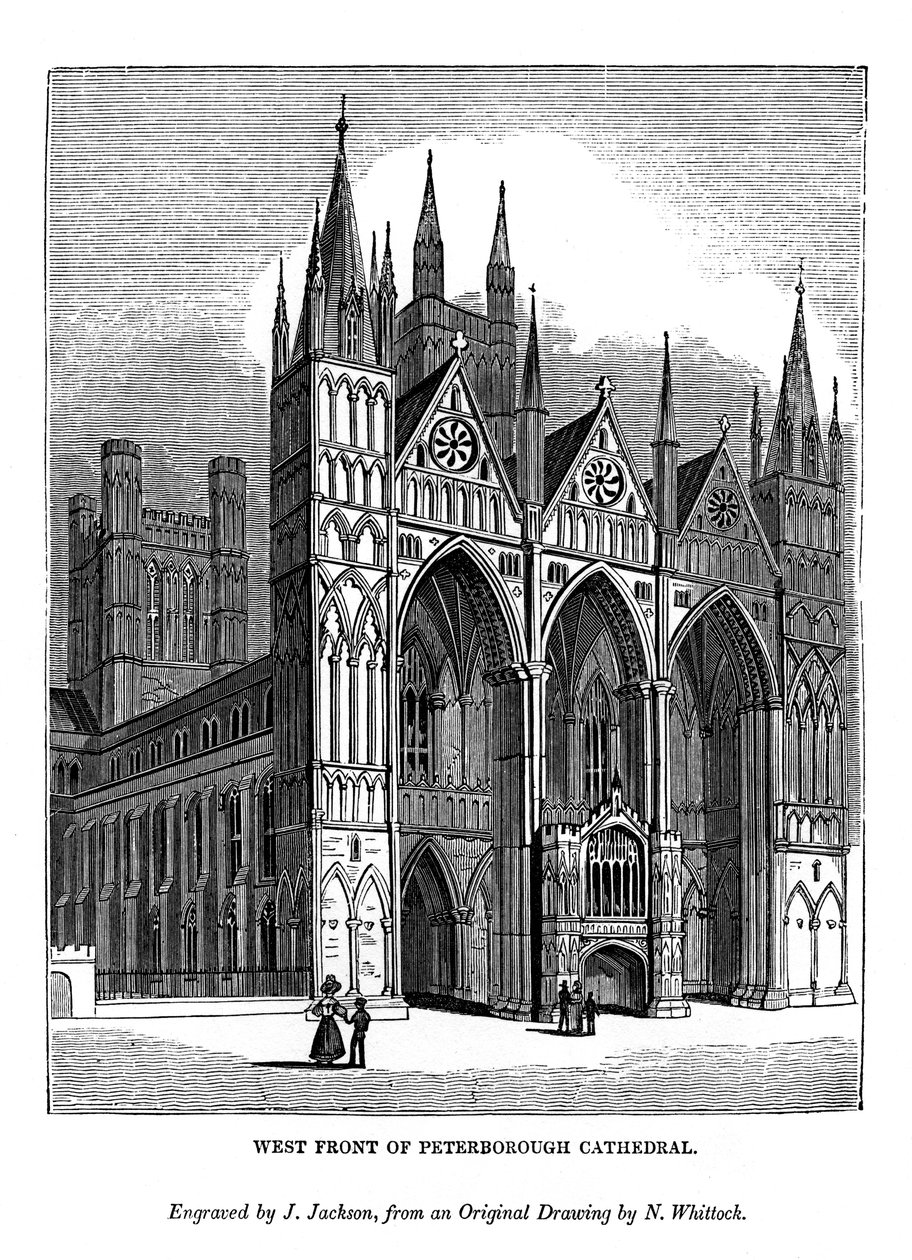Vestfronten af Peterborough Cathedral, 1843 af J. Jackson