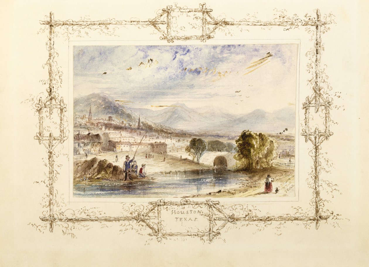 Udsigt over Houston, ca. 1846 (akvarel på vævet papir med gelatine på sekundært vævet papir) af J. Kick