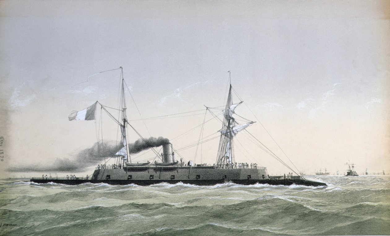 Den franske flådes jernbeklædte kystvagtfartøj Le Rochambeau, ca. 1870 af J. Koerner
