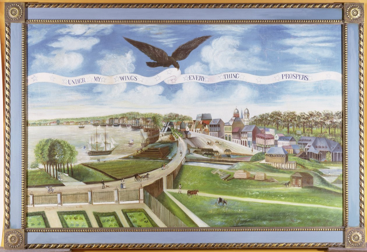 Udsigt over New Orleans fra Plantage of Marigny, 1803 af J. L. Bouquet de Woiseri