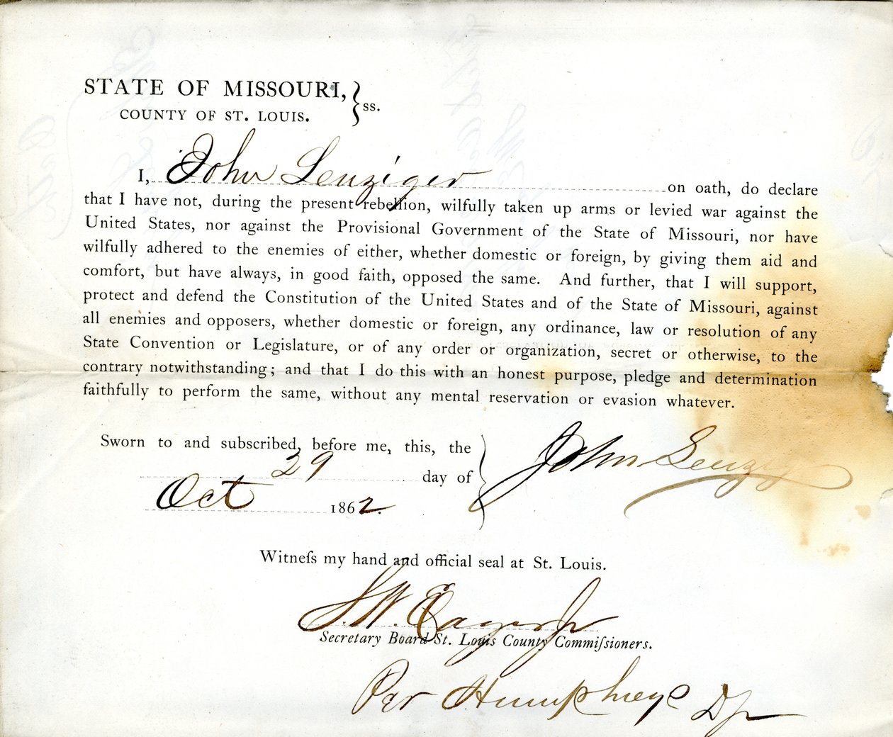 Loyalitet ed af John Leuziger fra Missouri, amtet St. Louis af J. Leuziger