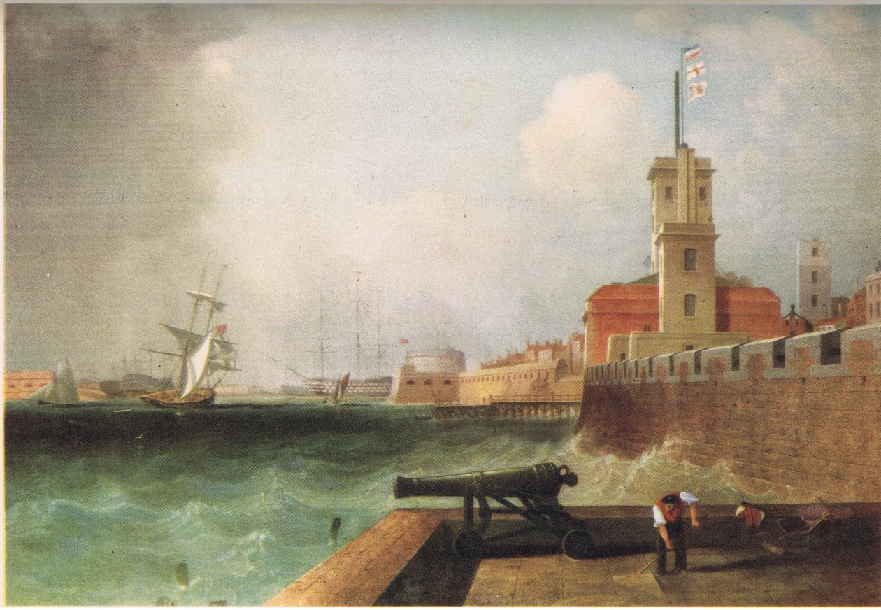 Indsejlingen til havnen i Portsmouth 1846 af J. Lynn
