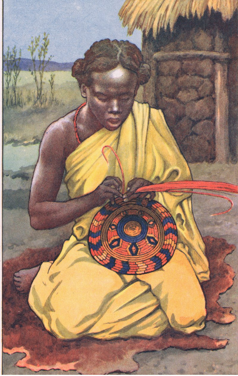 Raffia-arbejderen, fra MacMillan skoleplakater, ca. 1950-60