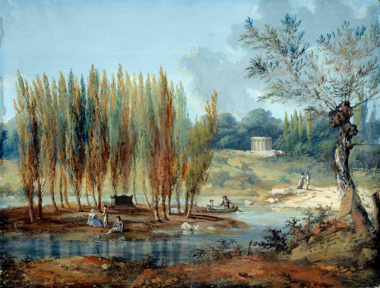 Udsigt over den schweiziske filosof Jean Jacques Rousseaus (1712-1778) grav i Ermenonville (Oise) Maleri af J. Moreth (1700-tallet) Paris musee Carnavalet af J. Moreth