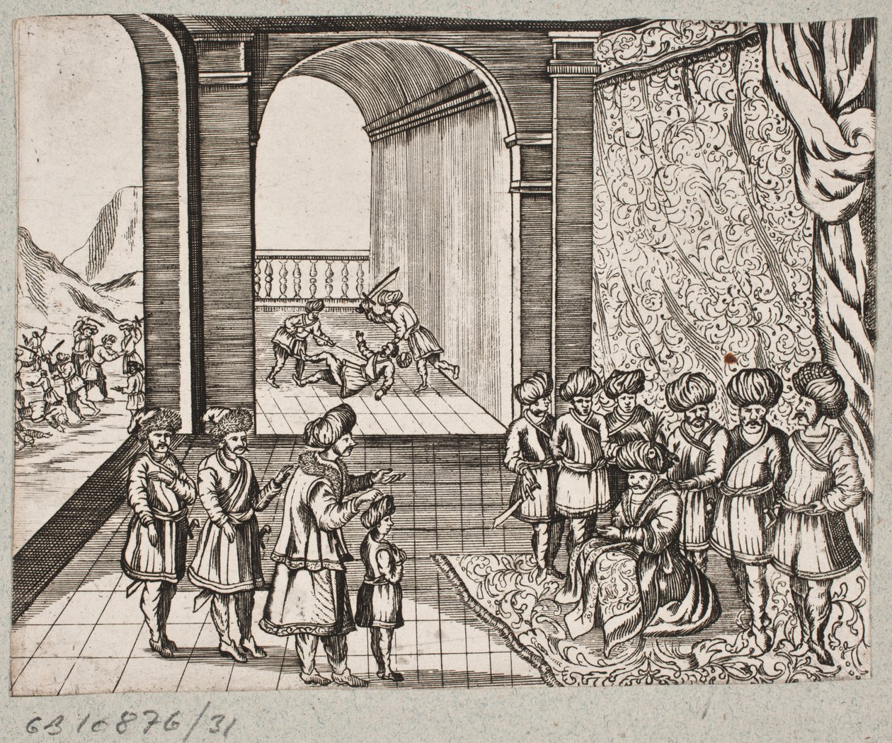 Illustration til Adam Olearius, "Persisk Rosenthal af en genial digter Schich Saadi […]", Slesvig 1660 af J. Muller
