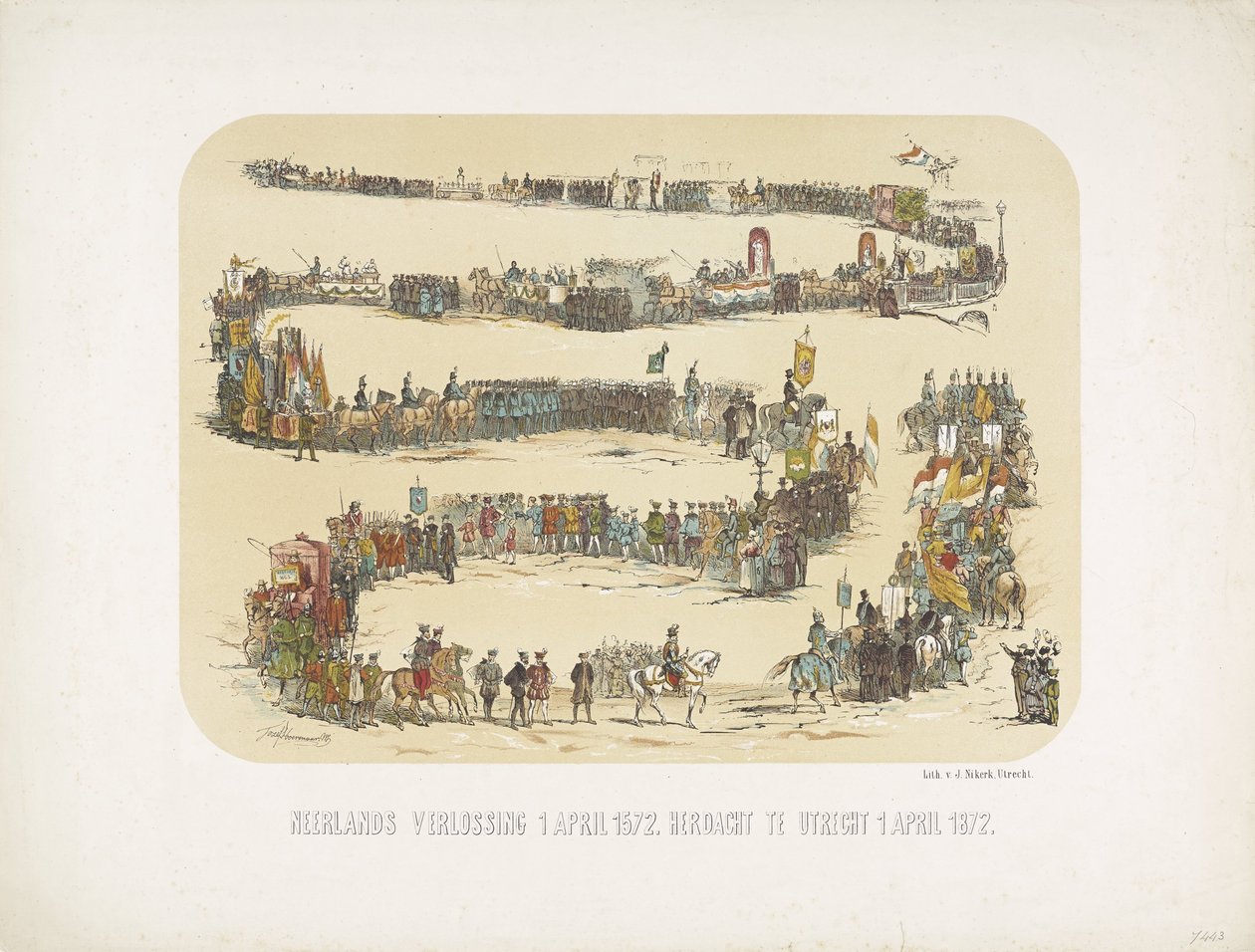 Hollandsk forløsning 1. april 1572. Mindes i Utrecht 1. april 1872 (titel på objekt) af J. Nikerk
