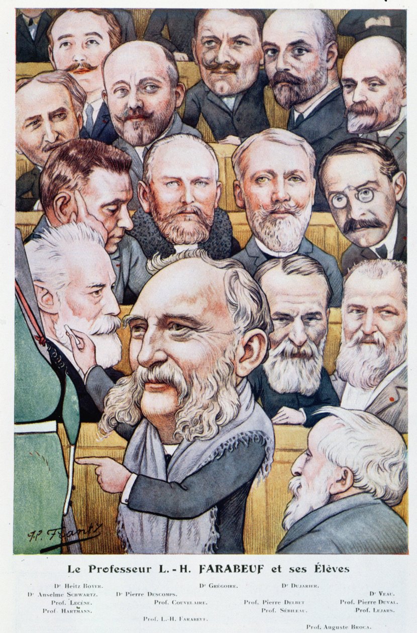 Professor Luis Hubert Farabeuf (1841-1910) og hans elever, fra Chanteclair, ca. 1910 af J P. Frantz