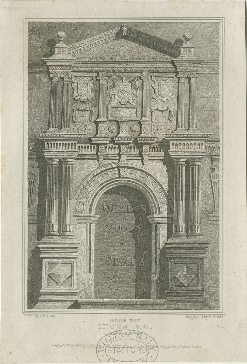 Ingestre Hall - Døråbning: gravering, nd [c 1821] (tryk) af John Preston Neale