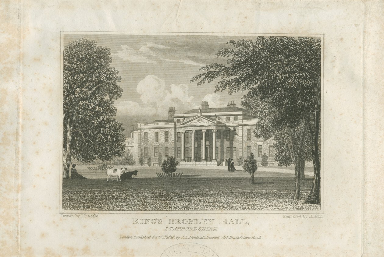 Kings Bromley Hall: gravering, nd [c 1828] (tryk) af John Preston Neale