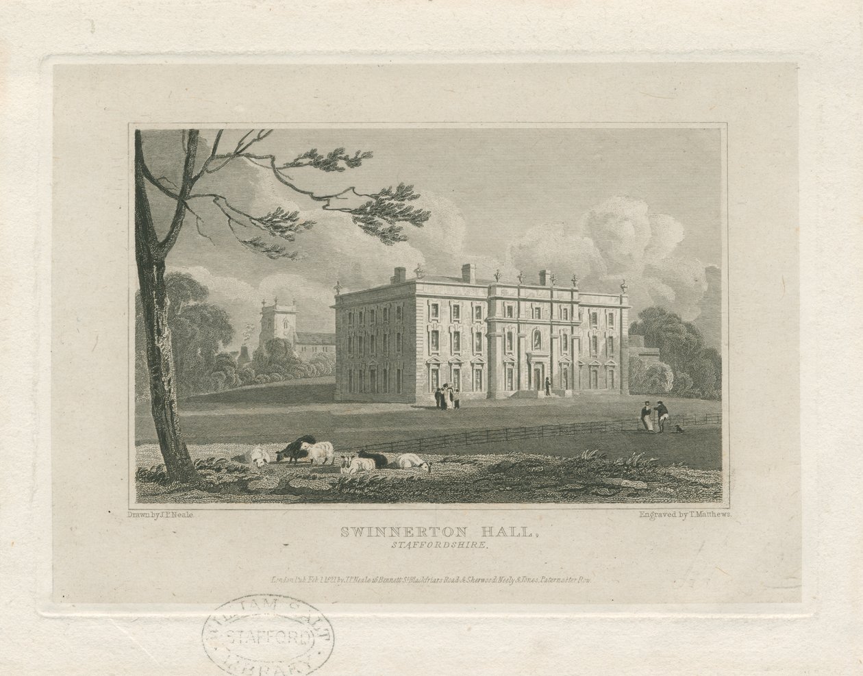 Swynnerton Hall: gravering, nd [c 1821] (tryk) af John Preston Neale