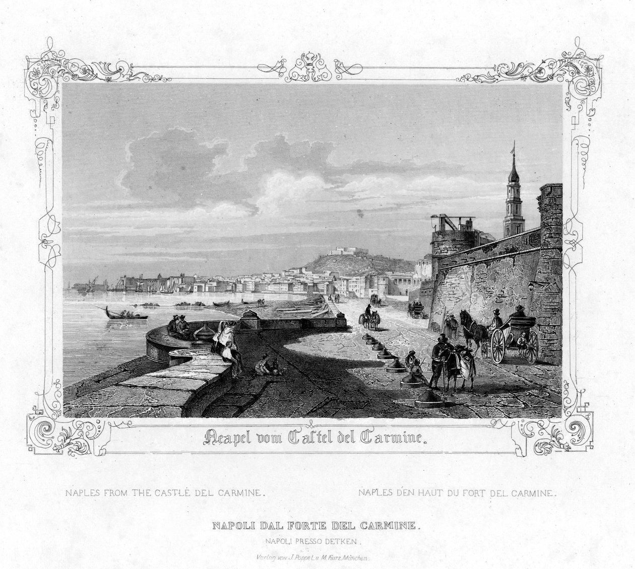 Napoli fra Carmine Castle, Italien, 1800-tallet af J. Poppel