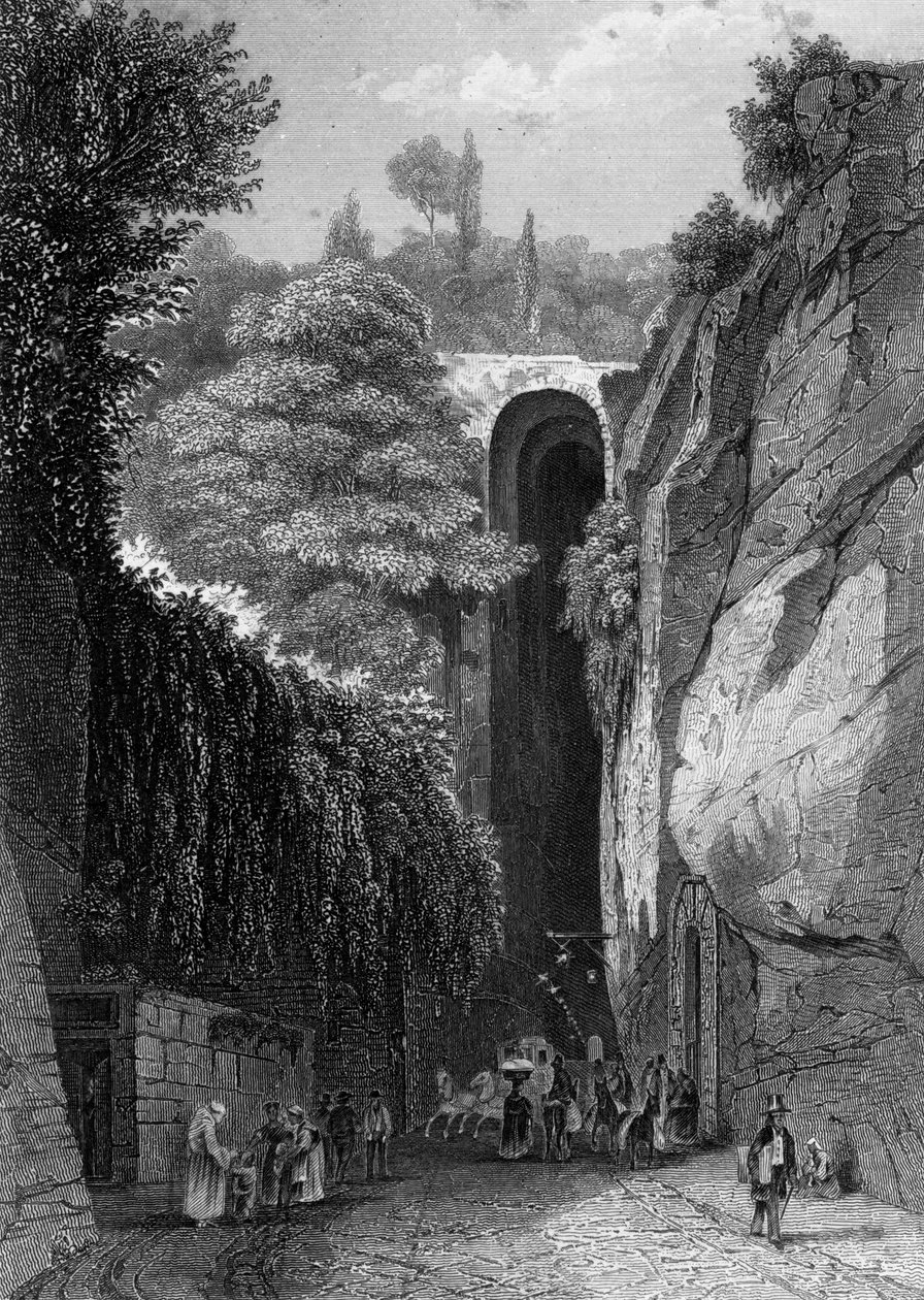 Grotten af Posillipo nær Napoli, Italien, 1800-tallet af J. Poppel