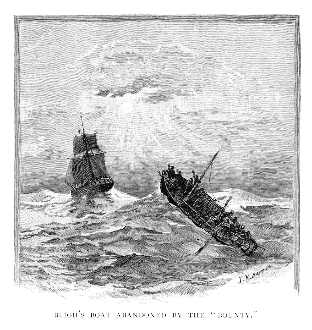 Kaptajn Blighs båd forladt af Bounty, 1789 1886. af J. R. Ashton