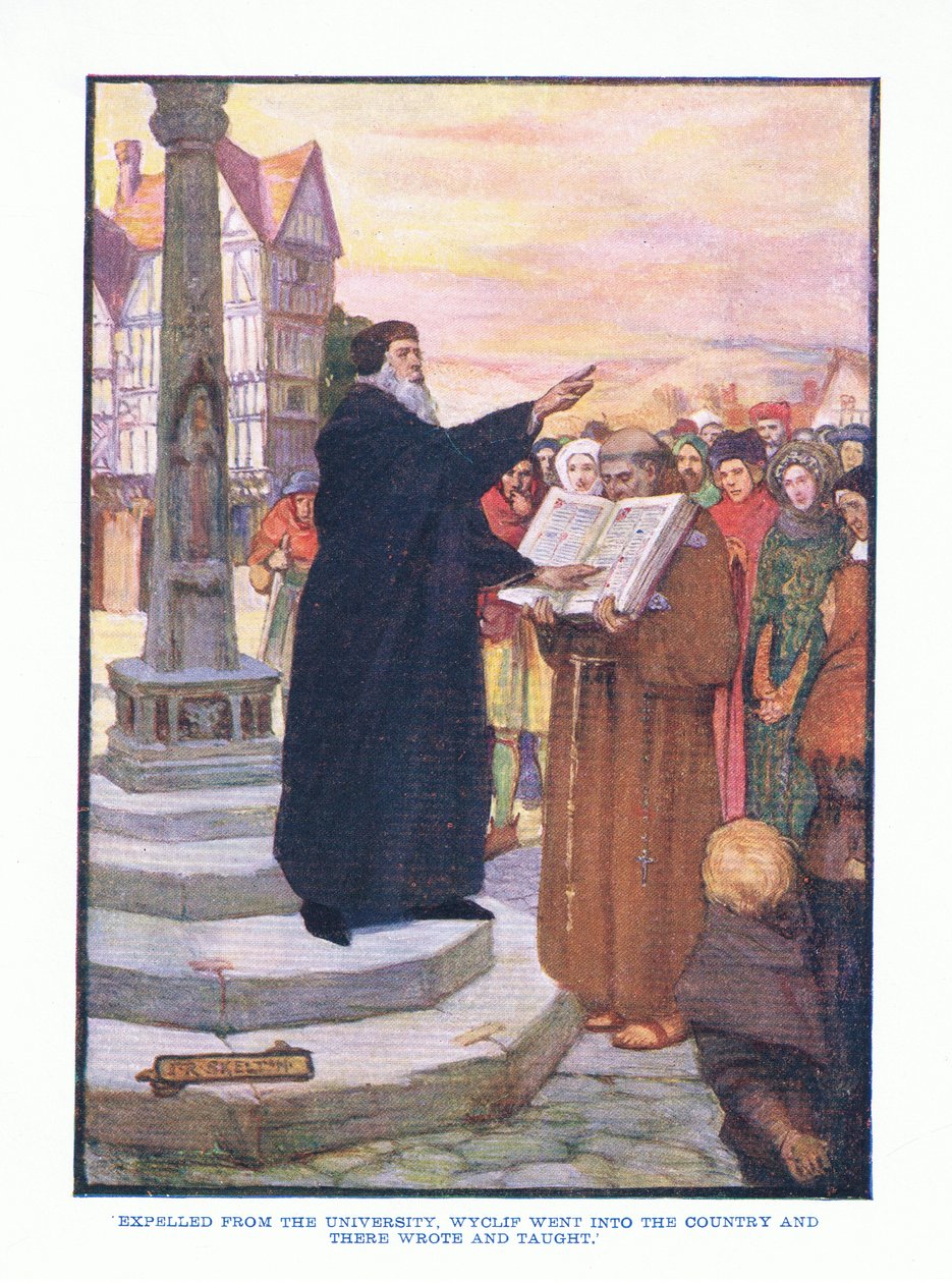 Udvist fra universitetet tog Wyclif ind i landet og skrev og underviste der fra engelsk litteratur pub. af T C & EC Jack, ca. 1920 af J. R. Skelton