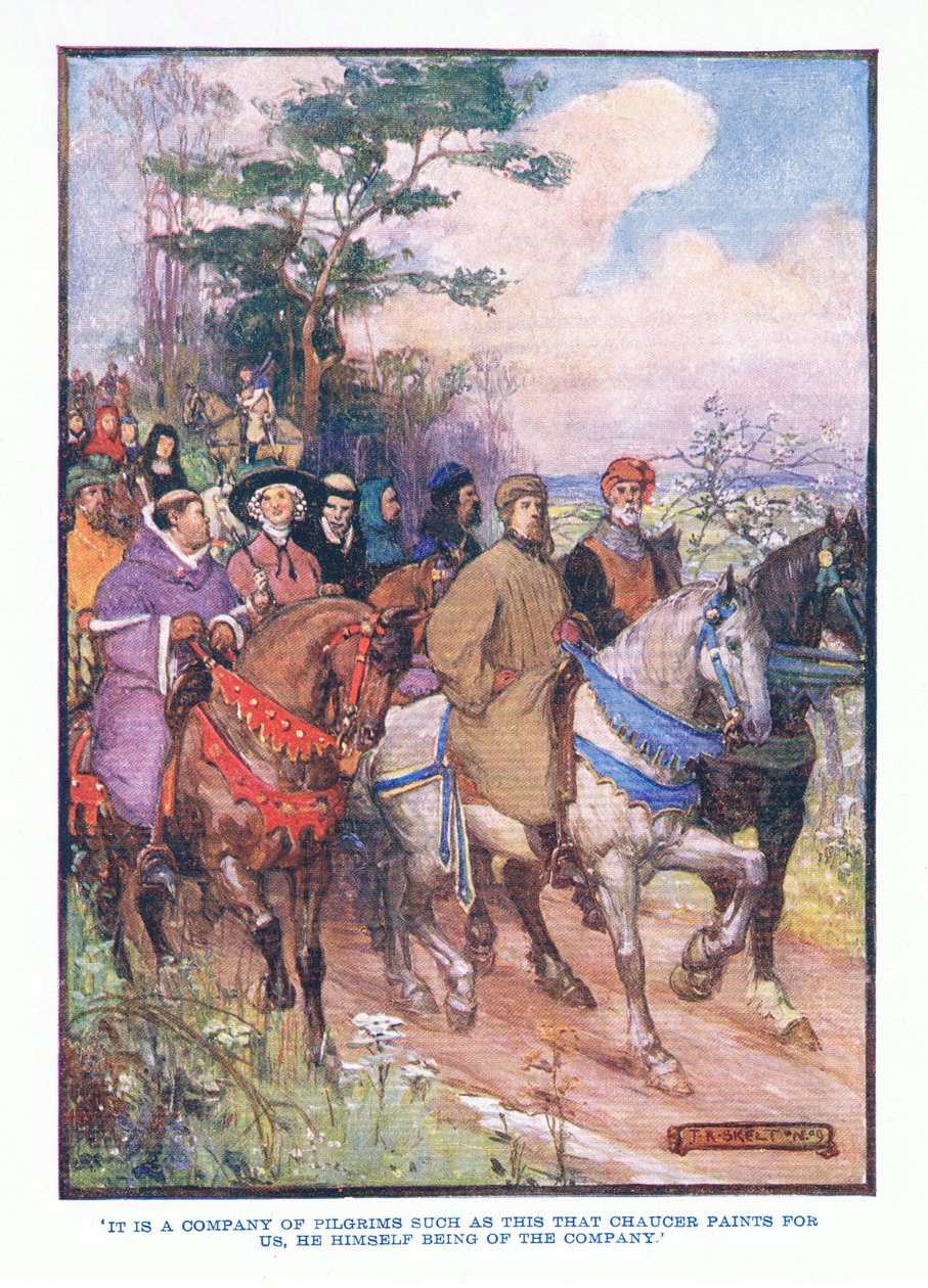 Det er et selskab af pilgrimme, fra engelsk litteratur pub.af T C & EC Jack, ca. 1920 af J. R. Skelton