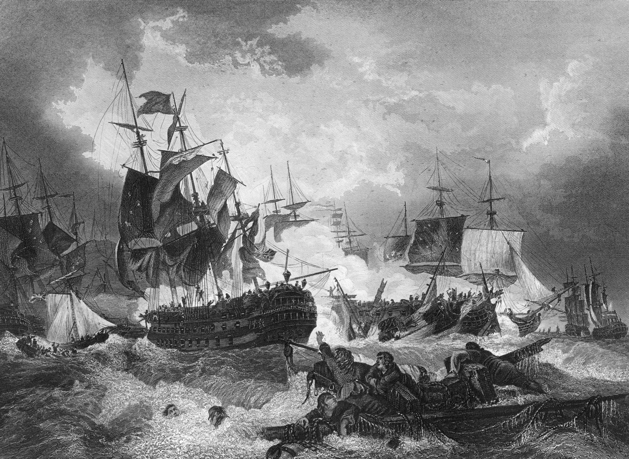 Admiral Duncans sejr over den hollandske flåde, Nordsøen, 11. oktober 1797, c1857 af J. Rogers
