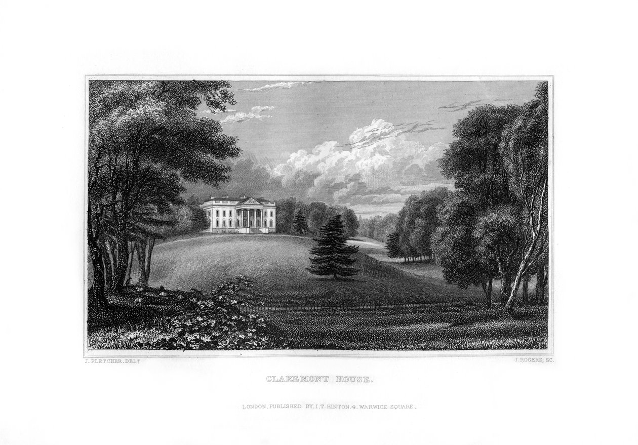 Claremont House, Esher, Surrey, 1829. af J. Rogers