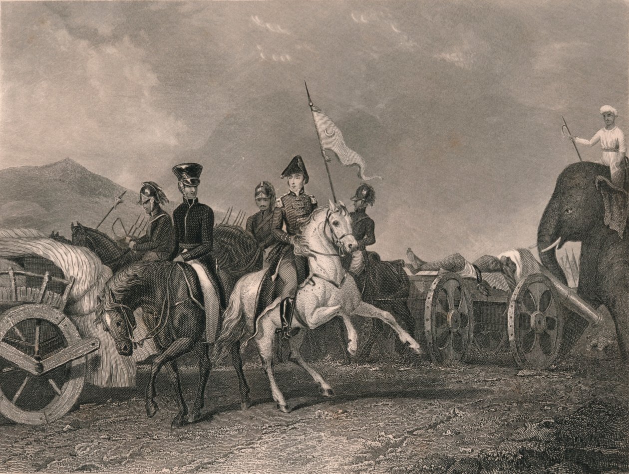 Dhoondiahs nederlag og død ved Conaghull, 1800, begyndelsen af midten af det 19. århundrede. af J. Rogers
