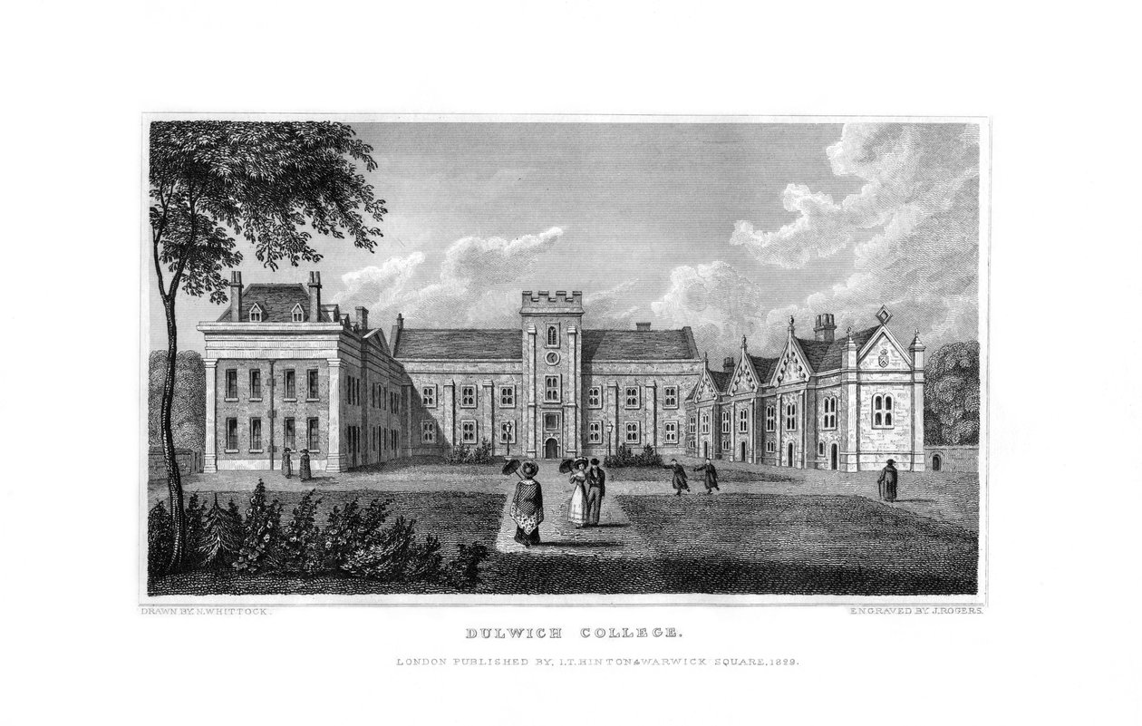 Dulwich College, London, 1829. af J. Rogers