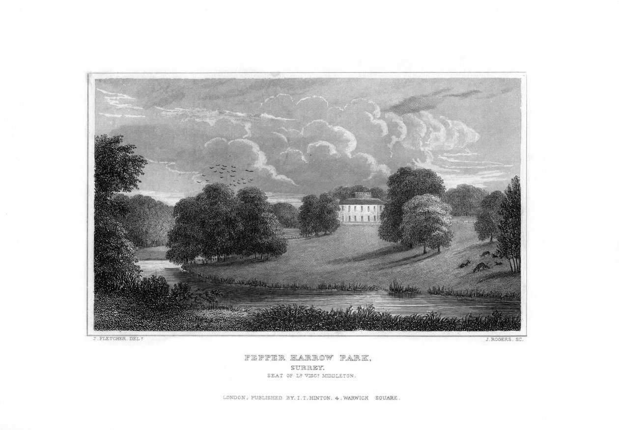 Pepper Harrow Park, nær Guildford, Surrey, 1829. af J. Rogers