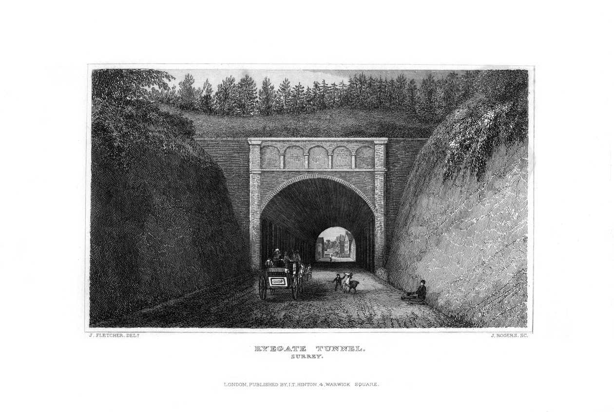 Ryegate Tunnel, Surrey, 1829. af J. Rogers