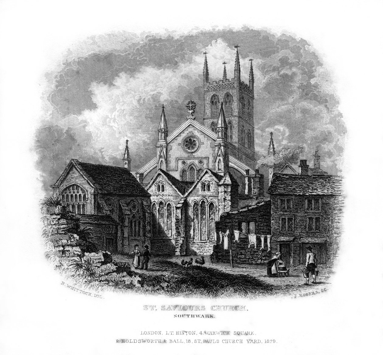 St Savios Church, Southwark, London, 1829. af J. Rogers