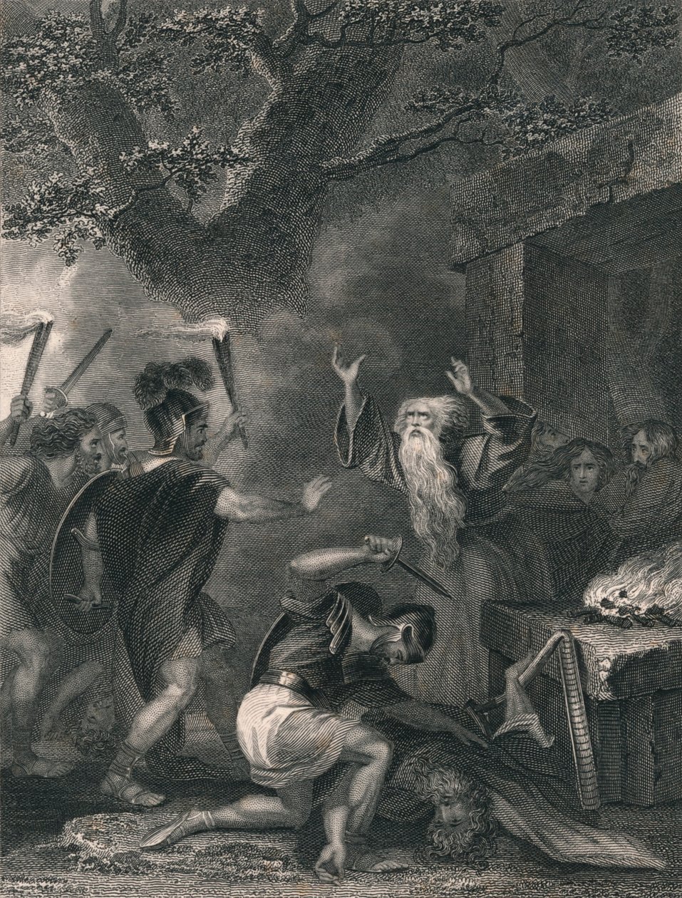 The Massacre of the Druids, midten af det 19. århundrede. af J. Rogers