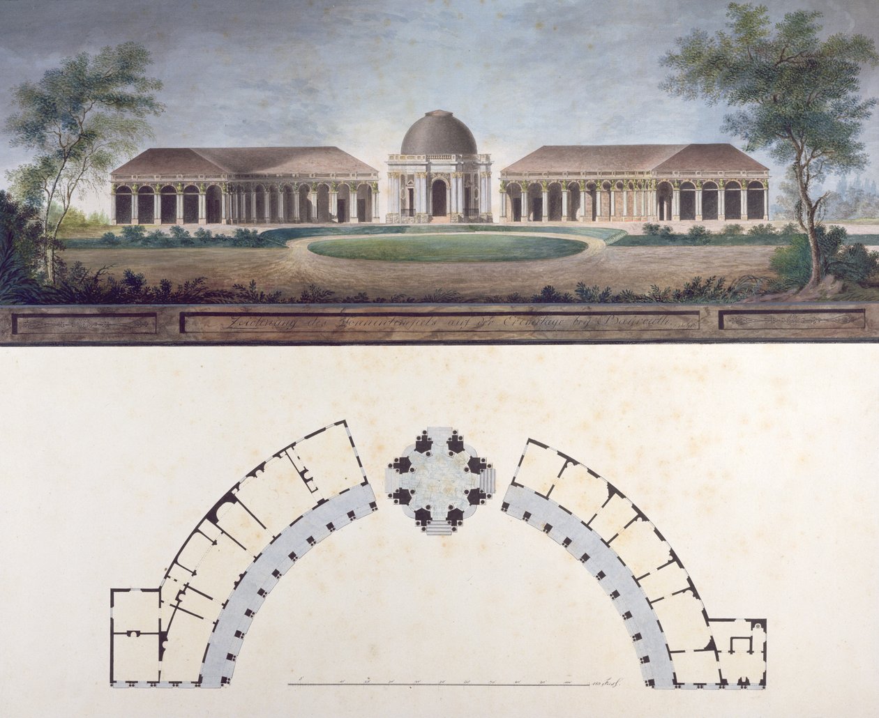 Solens tempel ved Bayreuth Hermitage ca. 1780 (wc på papir) af J. Saher
