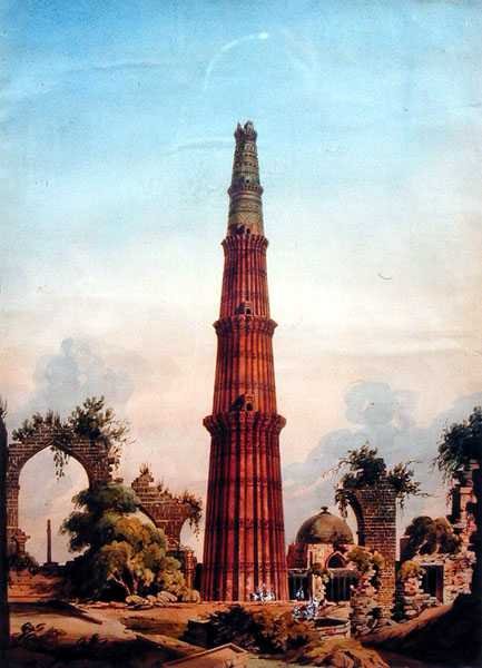 Qutb Minar, Delhi, ca. 1815 (akvarel på papir) af J. Smith