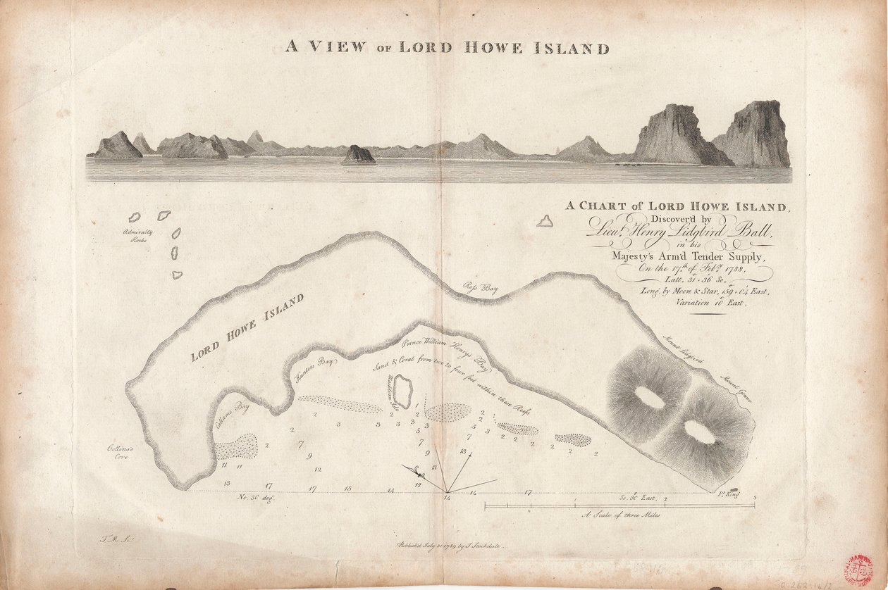 Et kort over Lord Howe Island af J. Stockdale