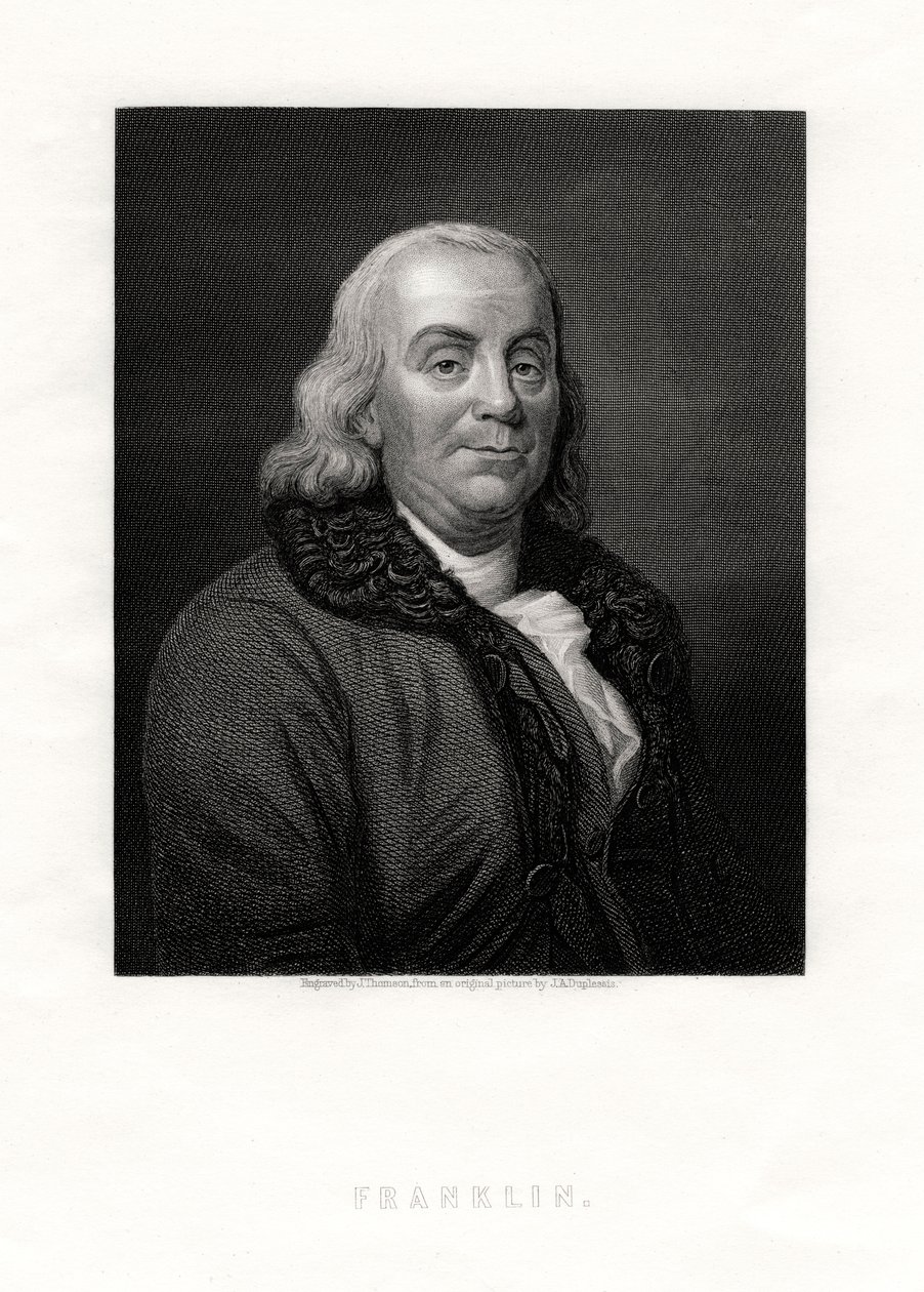 Benjamin Franklin, politisk skikkelse og statsmænd i USA, 1800-tallet af J. Thomson