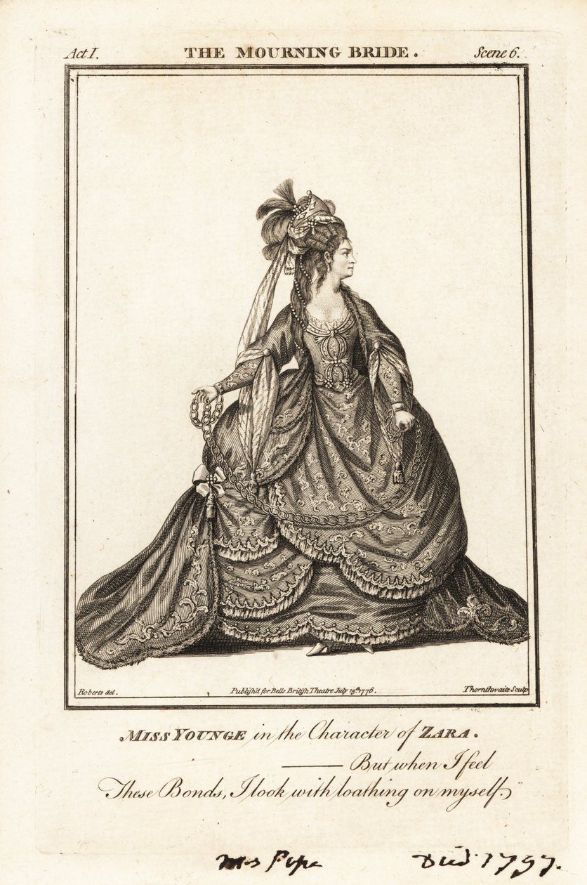 Miss Elizabeth Younge i karakteren af Zara i William Congreves The Mourning Bride af J. Thornthwaite