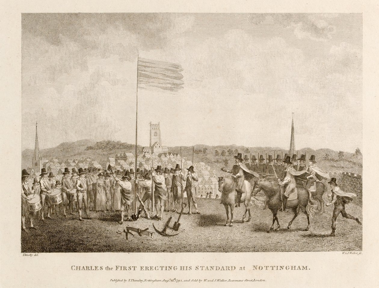 Charles den første, der opfører sin standard i Nottingham af J. Throsby