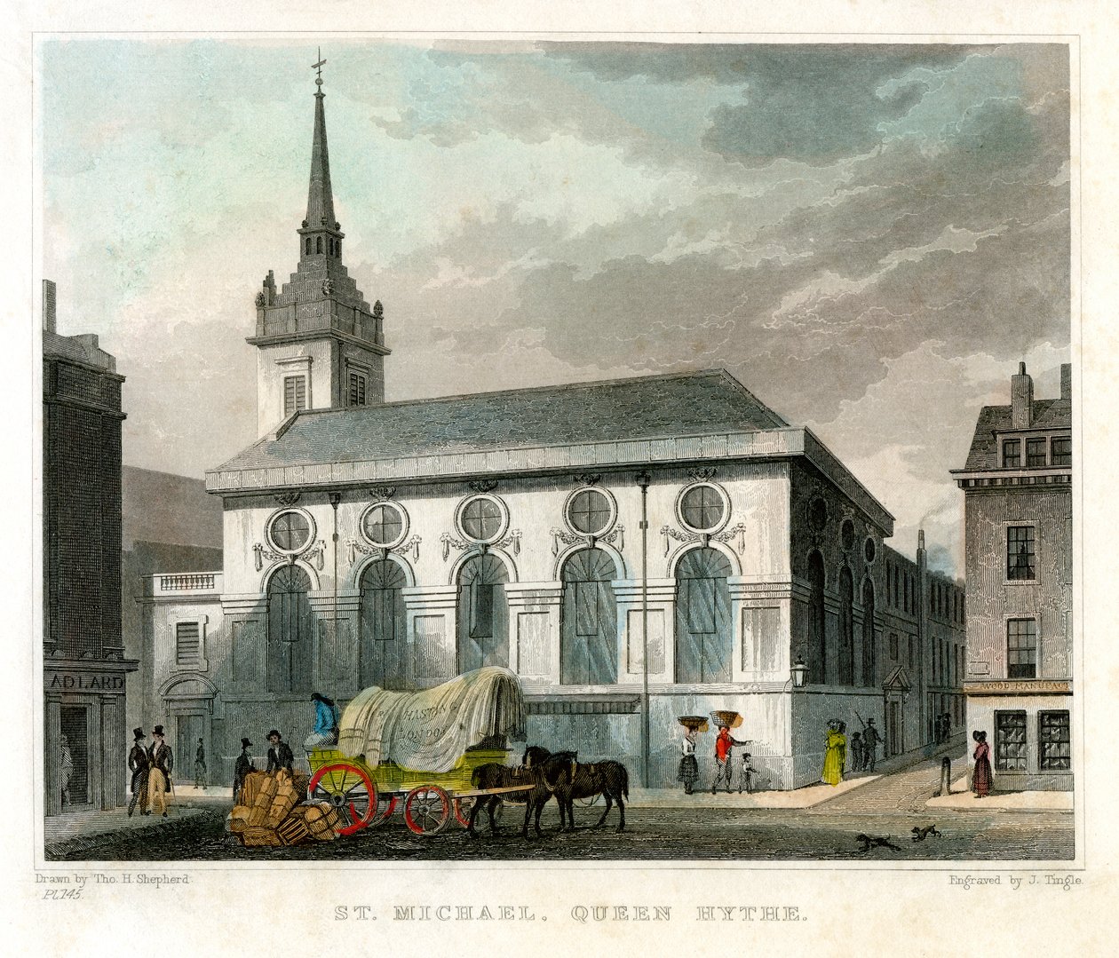 Church of St Michael Queenhithe, City of London, 1831. af J. Tingle