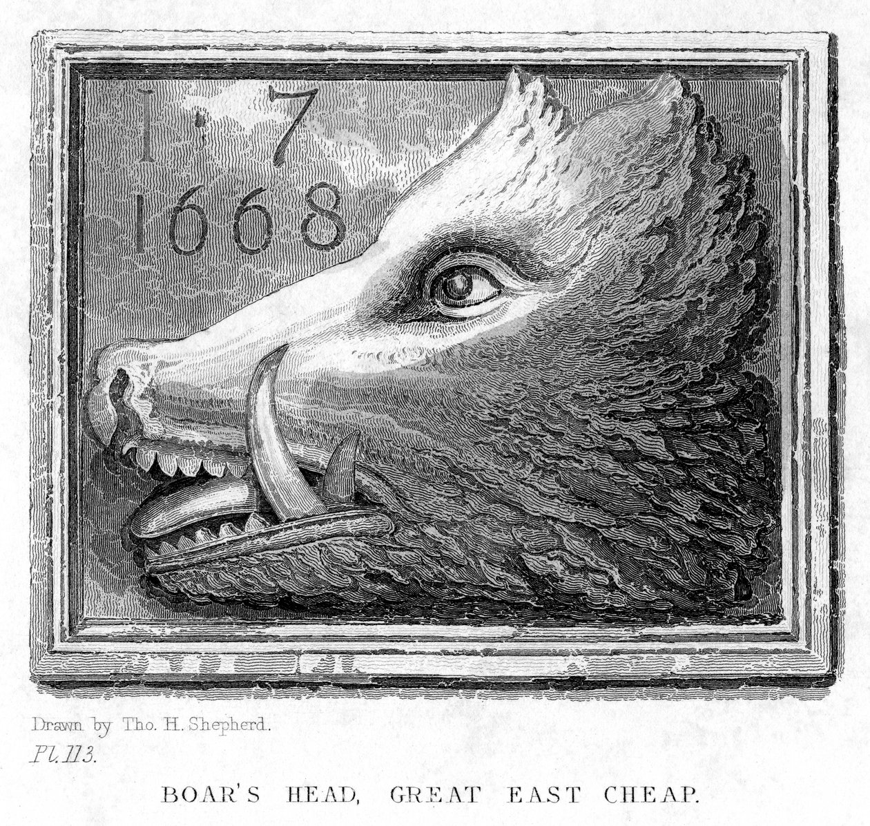 Kroskilt fra Boars Head Tavern, Eastcheap, London, 1800-tallet. af J. Tingle
