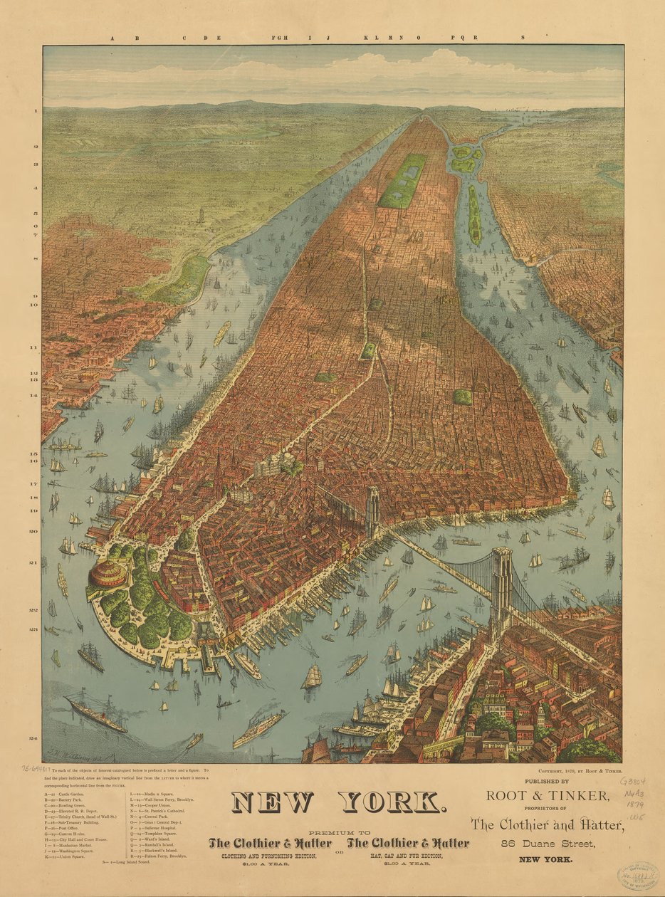 Perspektivkort ikke tegnet i målestok. New York af J. W. Root and Tinker Williams