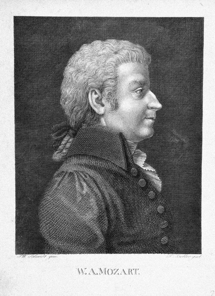 Wolfgang Amadeus Mozart, ca 1825 af J. W. Schmidt