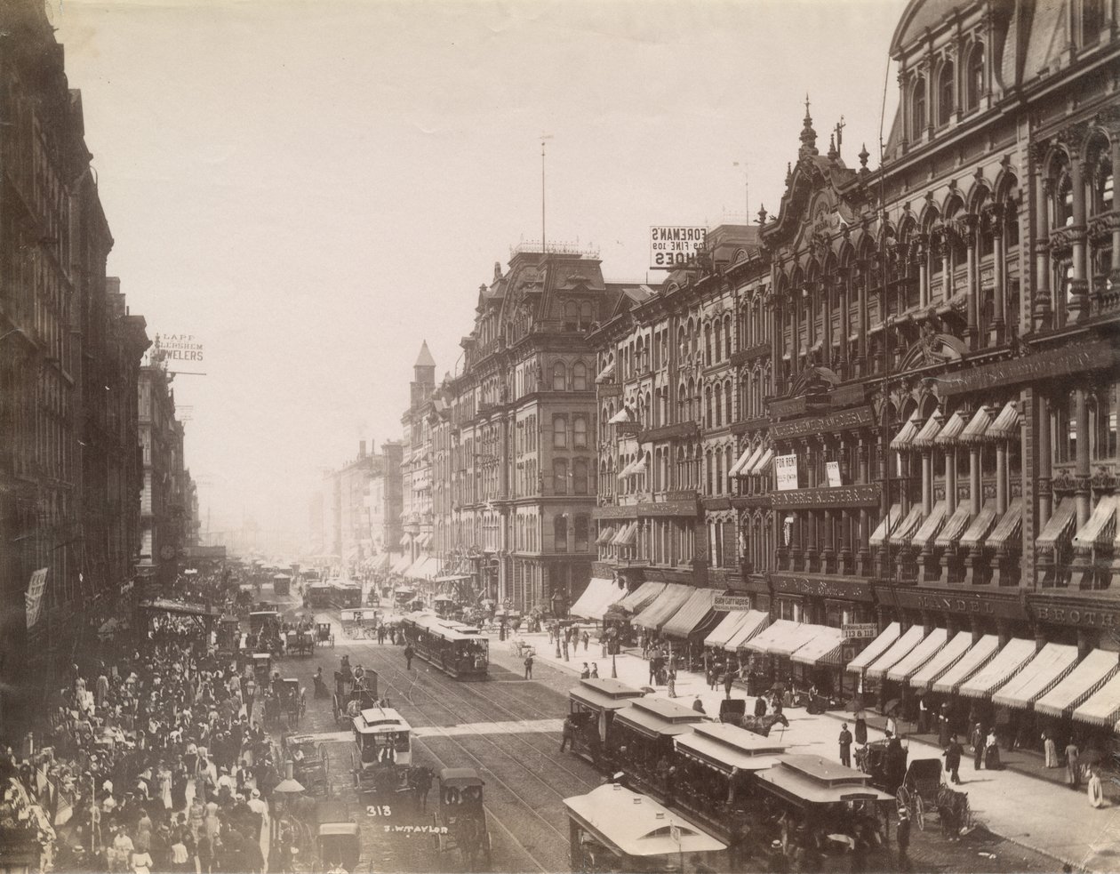 Udsigt over State Street mod nord fra Madison Street, Chicago, 1890 af J. W. Taylor