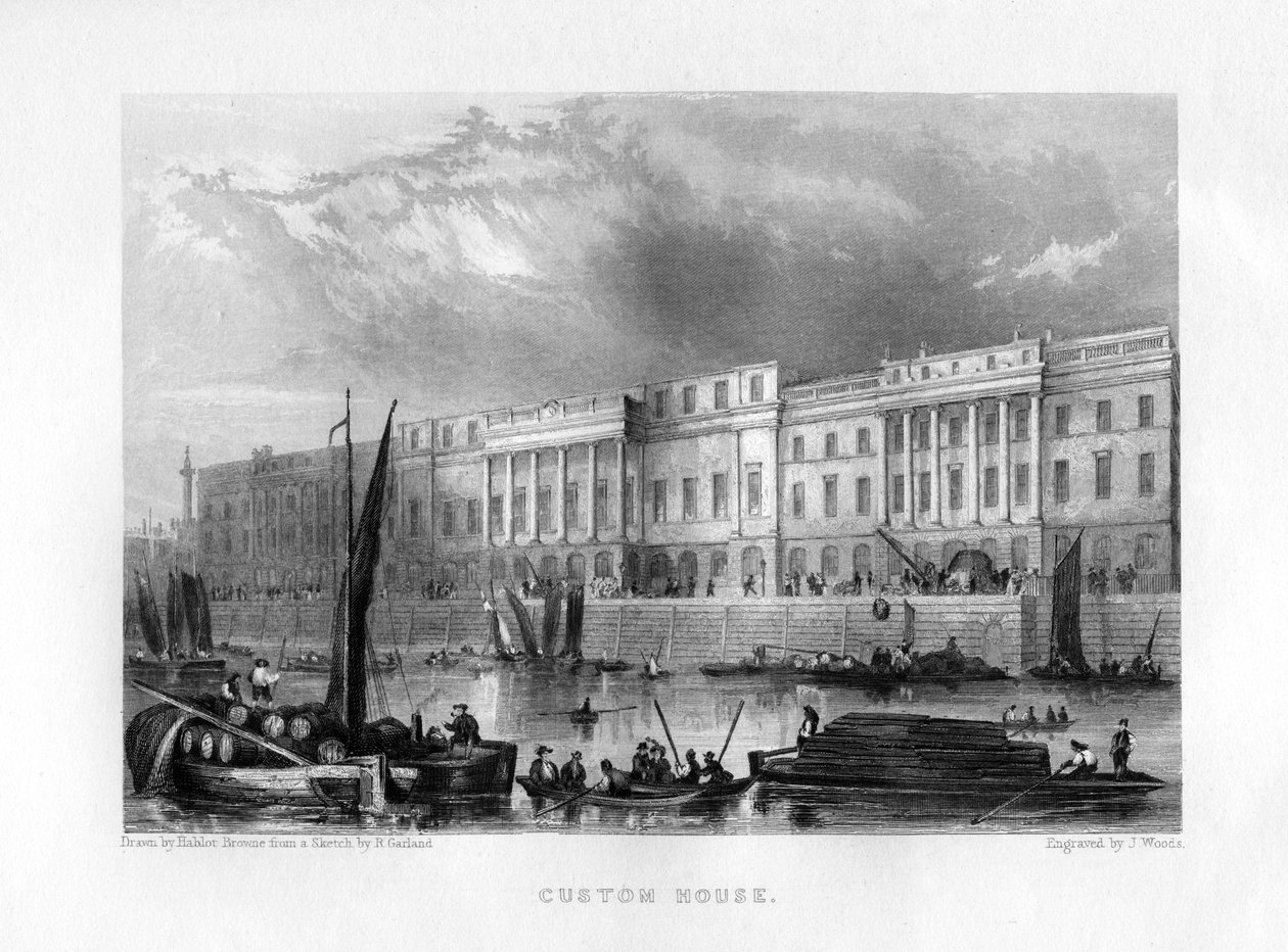 Custom House, London, 1800-tallet. af J. Woods