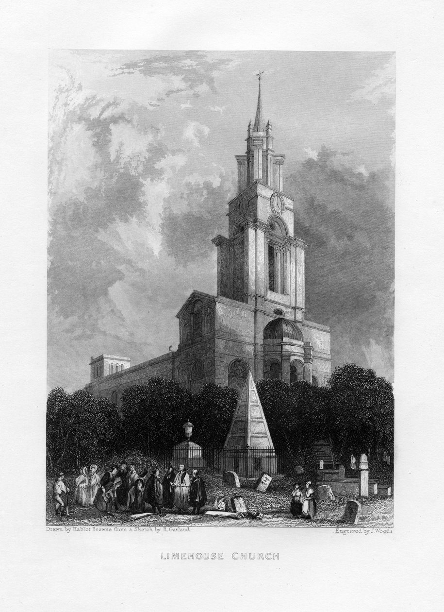 Limehouse Church, London, 1800-tallet. af J. Woods