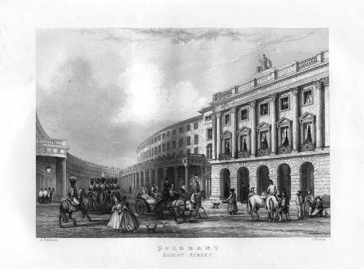 Quadrant, Regent Street, London, 1800-tallet. af J. Woods