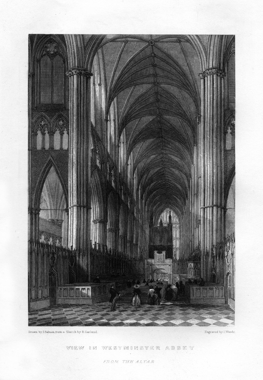 Westminster Abbey fra alteret, London, 1800-tallet. af J. Woods