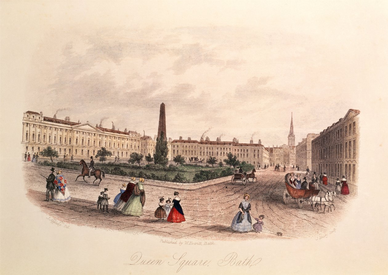 Queen Square, Bath, graveret af J. Shury, ca. 1840 af J. after Appleby
