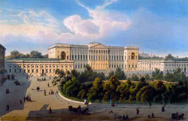 Storhertug Mikhails palads, udsigt fra pladsen, trykt af Schmidt og Chevalier, udgivet af Lemercier, Paris, 1850