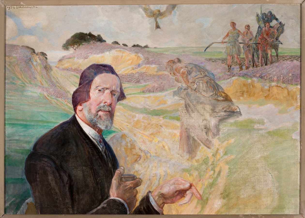 Selvportræt med en polsk vej i baggrunden af Jacek Malczewski