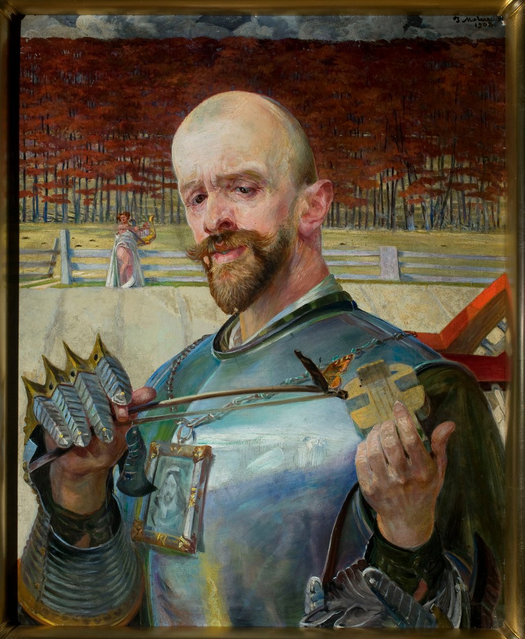 Selvportræt i rustning med en lille violin af Jacek Malczewski