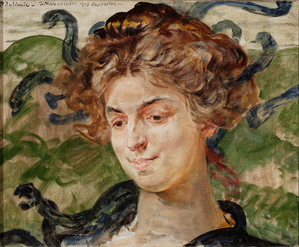 Et portræt af skuespillerinden Helena Sulima i rollen som Gorgona af Jacek Malczewski