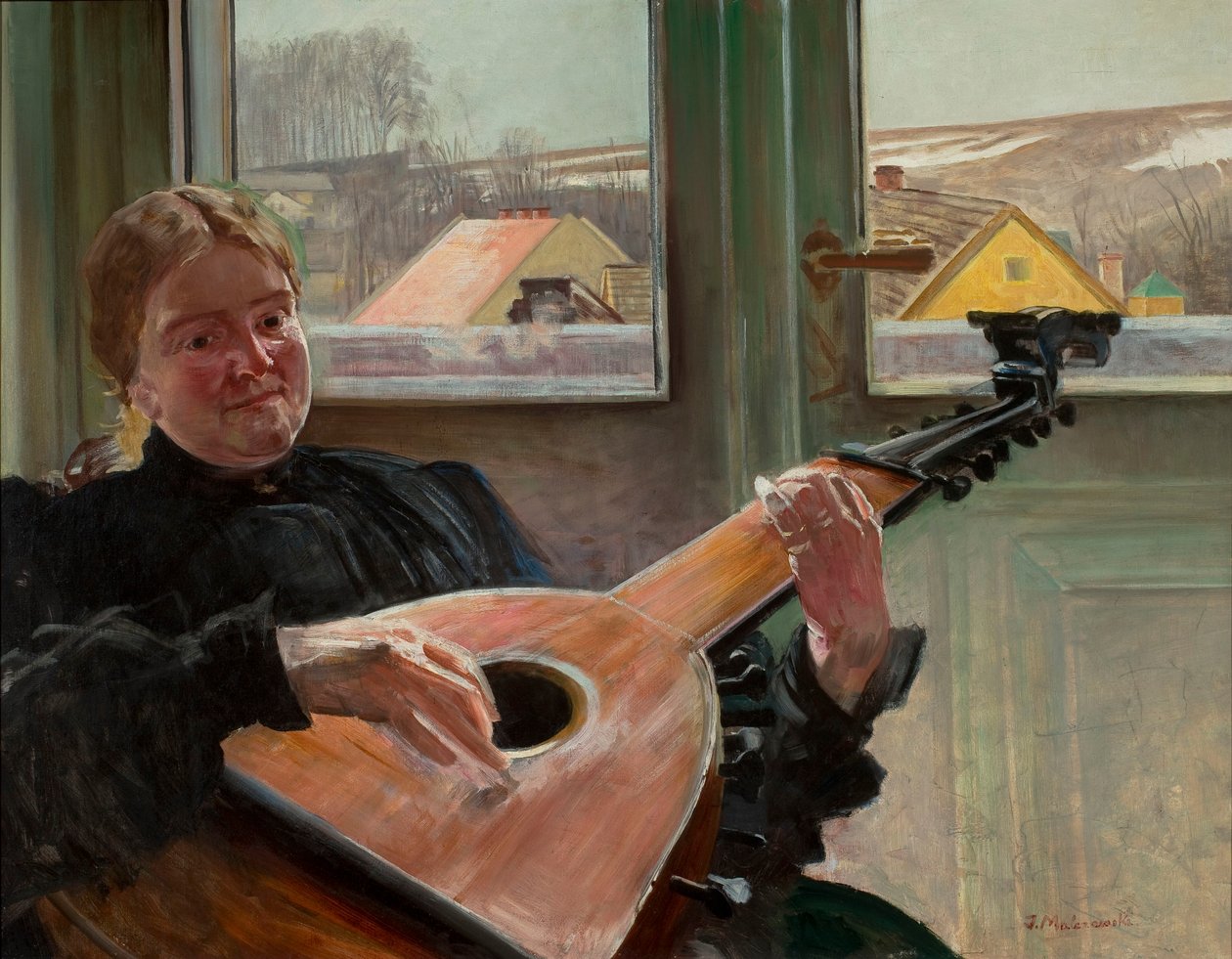 Portræt af kunstnerens søster Helena med en lut af Jacek Malczewski