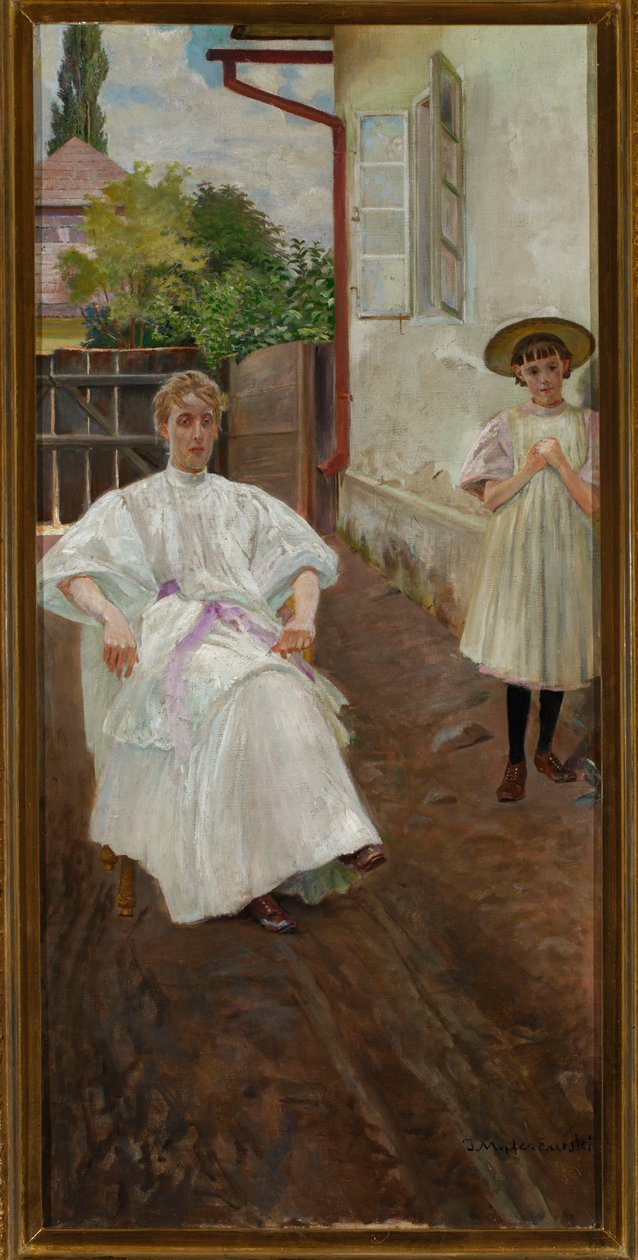 Foran huset – kunstnerens kone og datter af Jacek Malczewski