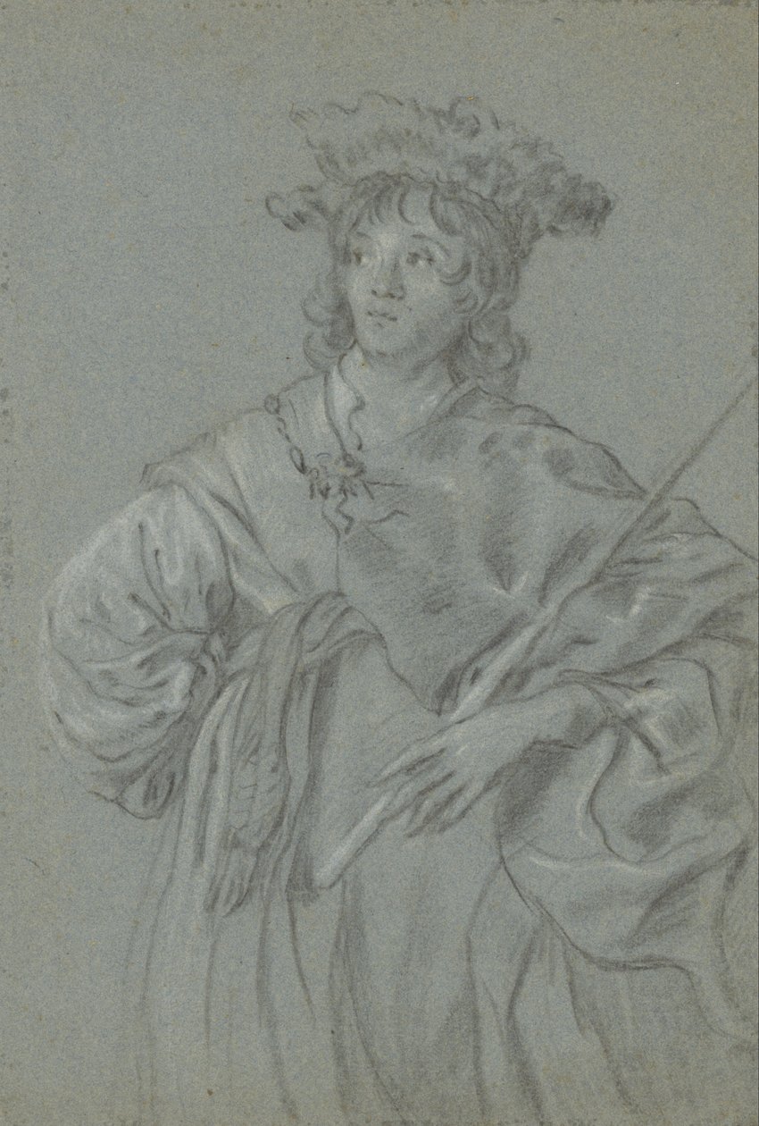 En ung mand med pelshue med en stav i hånden (recto); studie af en mand med hvid krave (recto); studie af et hoved af en mand med hvid krave (recto);... af Jacob Adriaensz Backer